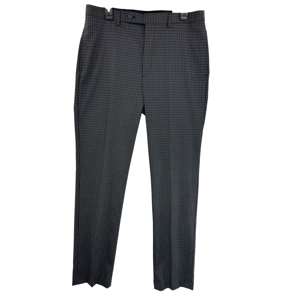 Calvin Klein Mens Jerome Charcoal‎ Plaid Slim Fit Stretch Dress Pants 34x34